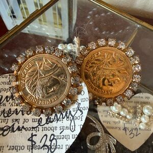Gold and Silver Coin Earrings with Rhinestones